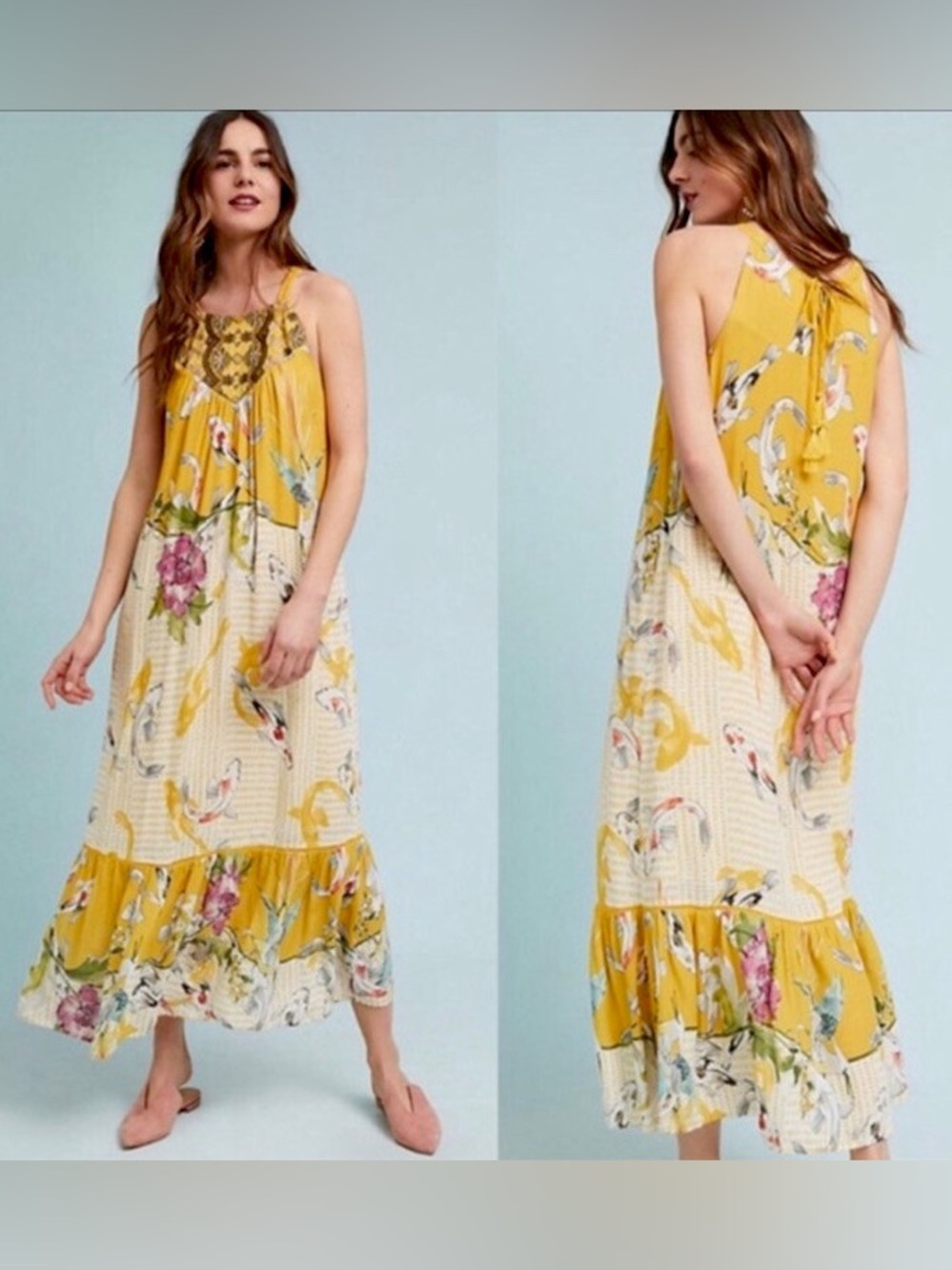 Anthropologie One September Paradiso Koi Fish Halter Dress in a size XS.